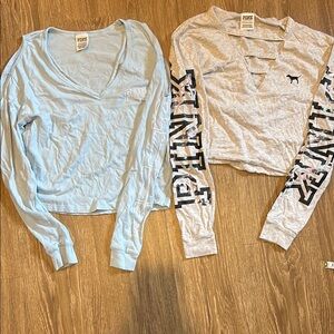 PINK Victoria's Secret Light Blue and Gray Long Sleeve Tops